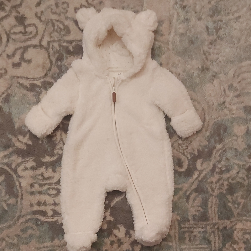 H&M Soft White Baby Footie Onesie